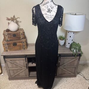 Vintage Stenay Black Beaded Formal Maxi Dress Size 6 80's 90's Classic